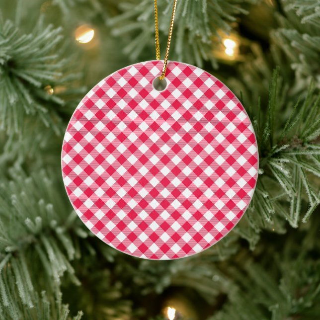 Classic Red Gingham Land Mönster Julgransprydnad Keramik (Träd)