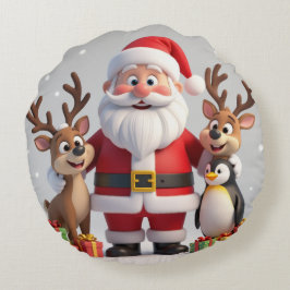 Classic Red & Green Christmas Round Pillow Rund Kudde