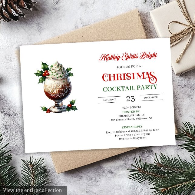 Classic Red Green Festive Cocktails Party Invites Inbjudningar (Classic Red Green Festive Cocktails Party Invitation)