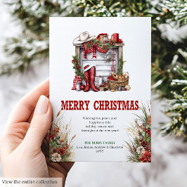 Classic red green ranch Christmas greeting card Julkort