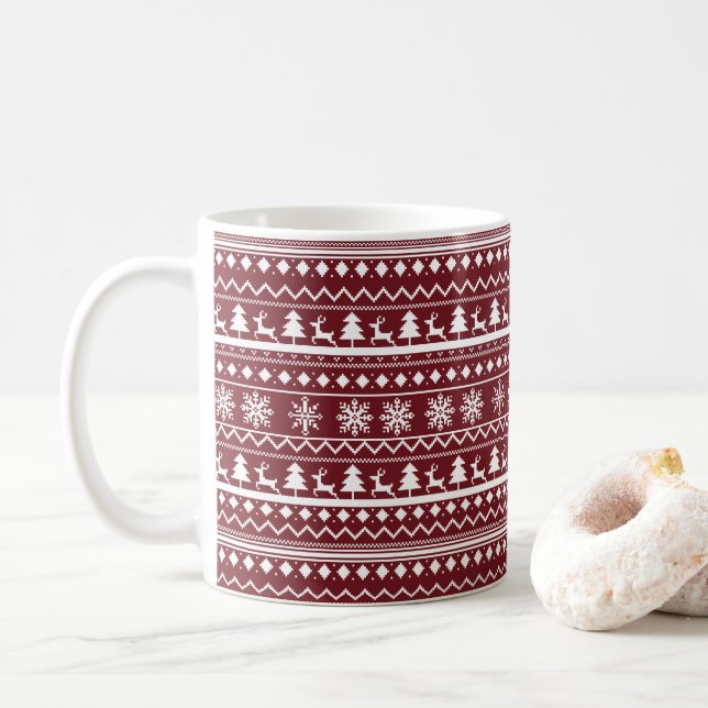 Classic Red Holiday Christmas Sweater Pattern Kaffemugg (Med munk)