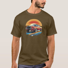 Classic Red Mustang with Retro Sunset Background T Shirt