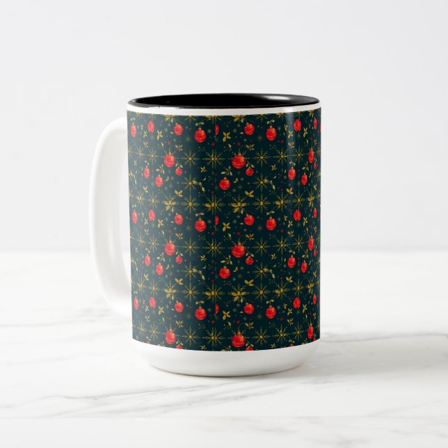 Classic Red Ornaments Christmas Coffee Mug (15 oz) Två-Tonad Mugg (Framsida vänster)