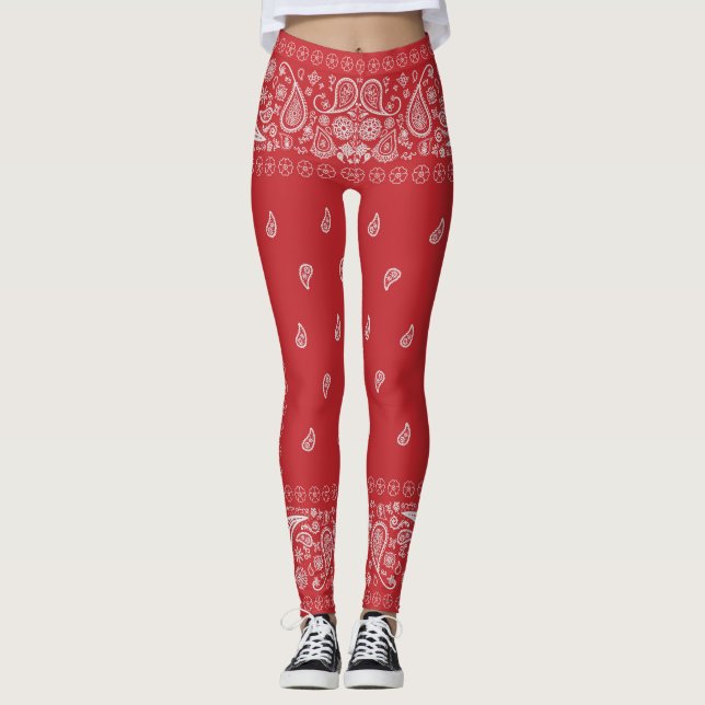 Classic Red Paisley Bandana Design Leggings (Framsida)
