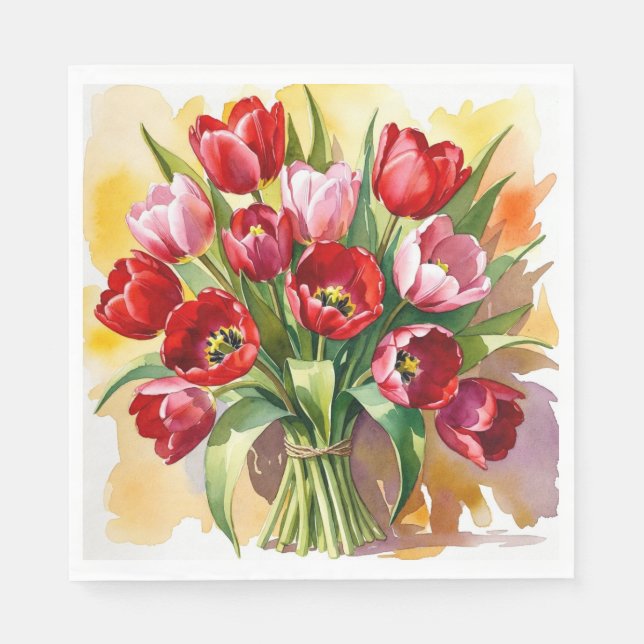 Classic Red & Pink Tulip Easter Napkins Pappersservett (Framsidan)
