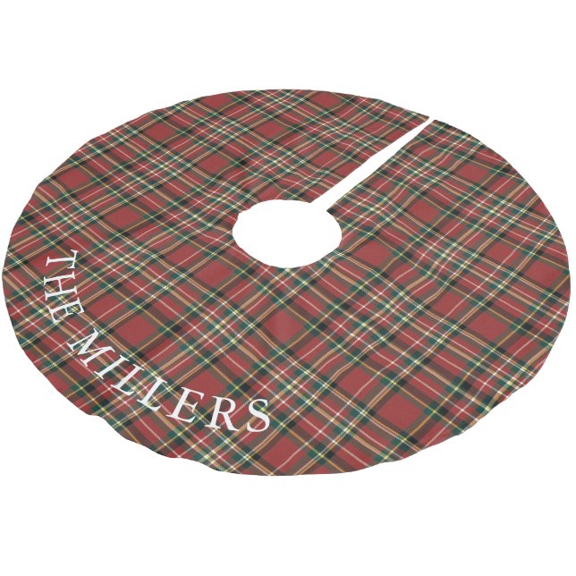 Classic Red Plaid Christmas Personalized Holiday Julgransmatta Borstad Polyester (Vinklad)