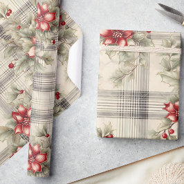 Classic Red Poinsettia Tartan-jul Presentpapper