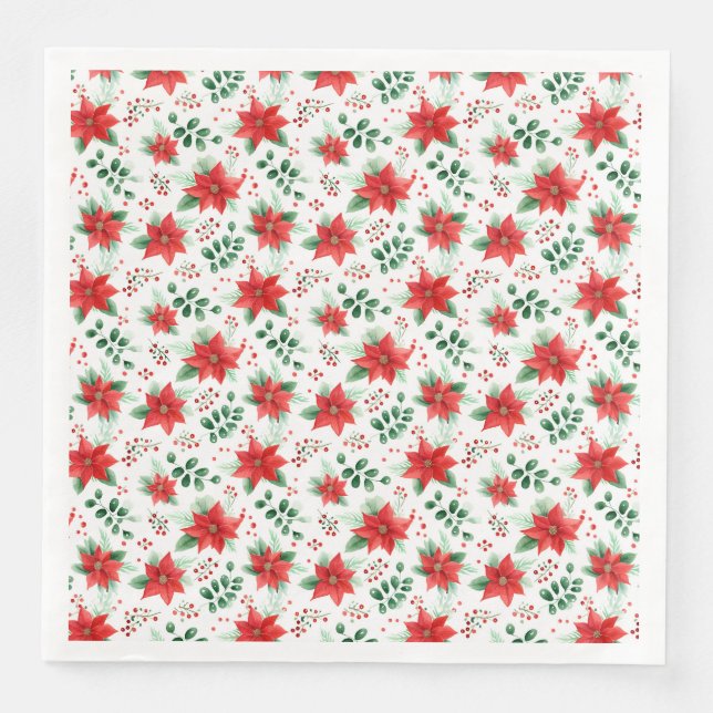 Classic Red Poinsettias Botanical Pattern Pappersservett (Framsida)