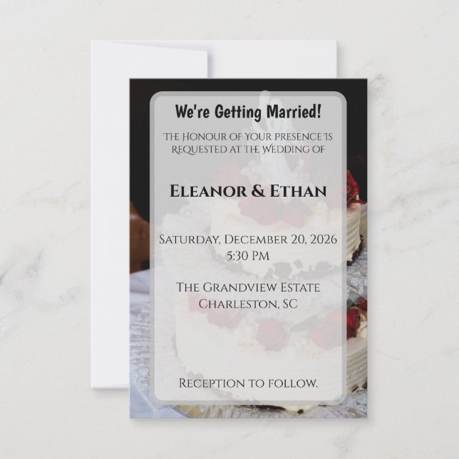 Classic Red Rose Wedding Cake Topper Elegant  Inbjudningar (Framsida)