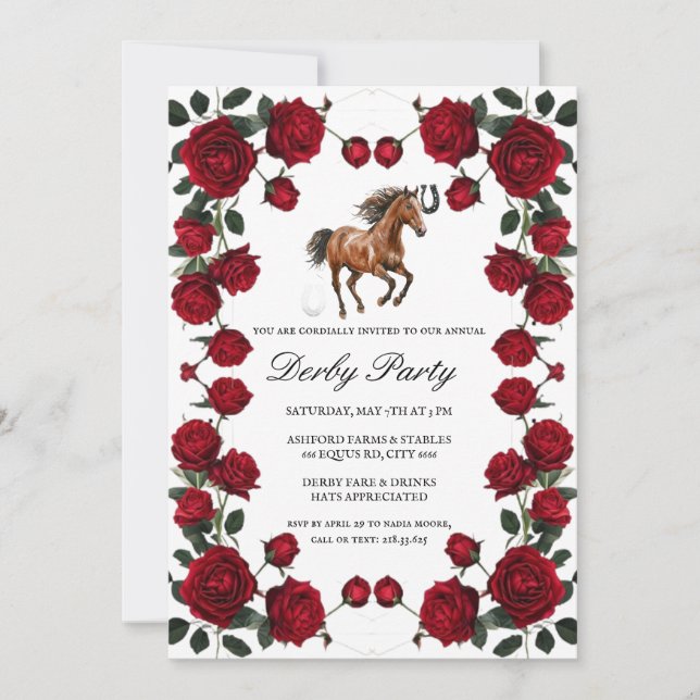 Classic Red Rose Wreath Kentucky Derby Invitation  Inbjudningar (Framsida)