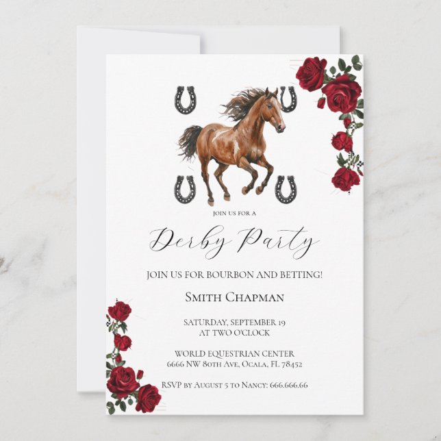 Classic Red Rose Wreath Kentucky Derby Invitation  Inbjudningar (Framsida)