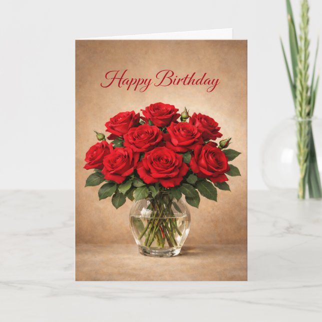 Classic Red Roses Birthday Kort (Framsida)