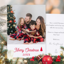 Classic Red Script Photo Christmas Tree Festive