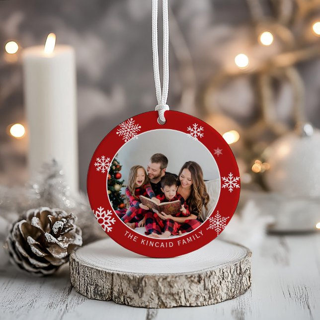 Classic Red Snowflake Family Photo Ornament (Skapare uppladdad)