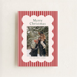 Classic Red Stripe Photo Holiday Card Julkort