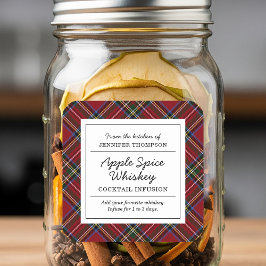 Classic Red Tartan Helgdag Cocktail Infusionssats Fyrkantigt Klistermärke