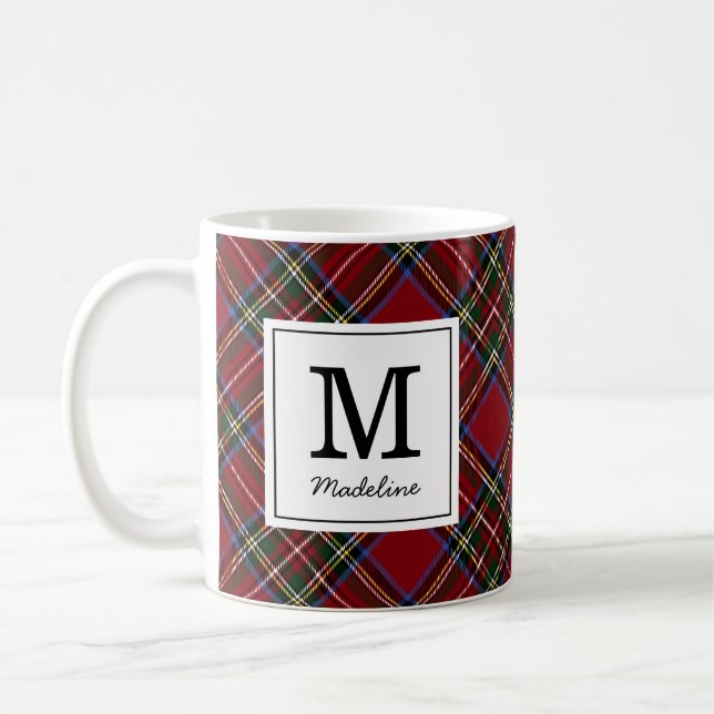 Classic Red Tartan Helgdag Monogram Kaffemugg (Vänster)