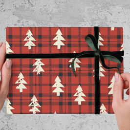 Classic Red Tartan Plaid Christmas Pine Trees Presentpapper