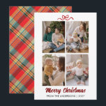 Classic Red Tartan Plaid Hand Lettered Christmas Julkort<br><div class="desc">Celebrate the season with this festive card showcasing a vibrant red tartan plaid back and hand-lettered "Merry Christmas". Easily personalize it with four of your favorite family photos and your custom name.</div>