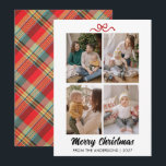 Classic Red Tartan Plaid Hand Lettered Christmas Julkort<br><div class="desc">Celebrate the season with this festive card showcasing a vibrant red tartan plaid back and hand-lettered "Merry Christmas". Easily personalize it with four of your favorite family photos and your custom name.</div>
