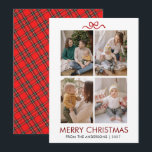 Classic Red Tartan Plaid Multi Photo Christmas Julkort<br><div class="desc">Bring a touch of tradition to your holiday season with this festive red tartan plaid backed Christmas card. The four-photo grid on the front allows you to share multiple memories with friends and loved ones.</div>