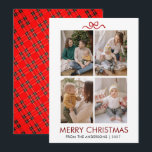 Classic Red Tartan Plaid Multi Photo Christmas Julkort<br><div class="desc">Bring a touch of tradition to your holiday season with this festive red tartan plaid backed Christmas card. The four-photo grid on the front allows you to share multiple memories with friends and loved ones.</div>