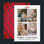 Classic Red Tartan Plaid Multi Photo Christmas Julkort<br><div class="desc">Bring a touch of tradition to your holiday season with this festive red tartan plaid backed Christmas card. The four-photo grid on the front allows you to share multiple memories with friends and loved ones.</div>