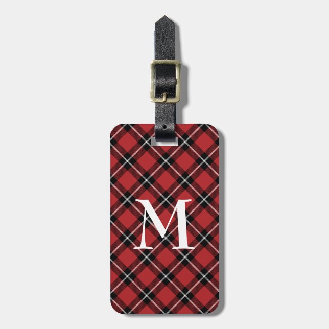 Classic Red Tartan Play Monogrammed Luggage Tag Bagagebricka (Vertikal Framsida)