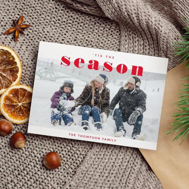 Classic Red Tis the Season Photo jul Helgdag Vykort (Skapare uppladdad)