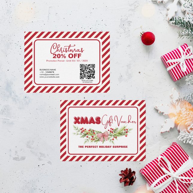 Classic Red White Blommigt Berries Julafton Rabattkort (Skapare uppladdad)