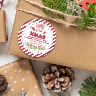 Classic Red White Blommigt Berries Julafton Runt Klistermärke