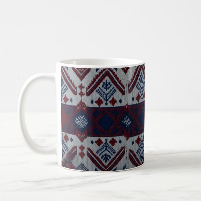 Classic Red White Blue Nordic Fair Isle Knit Kaffemugg (Vänster)