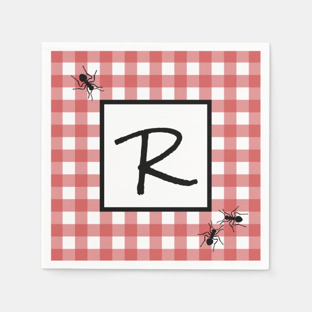 Classic Red White Gingham Ants BBQ Picnic Pappersservett (Framsidan)