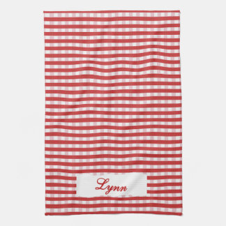 Classic Red & White Gingham | Personalized Name Kökshandduk