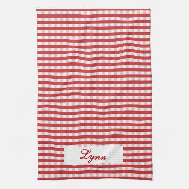 Classic Red & White Gingham | Personalized Name Kökshandduk (Vertikal)