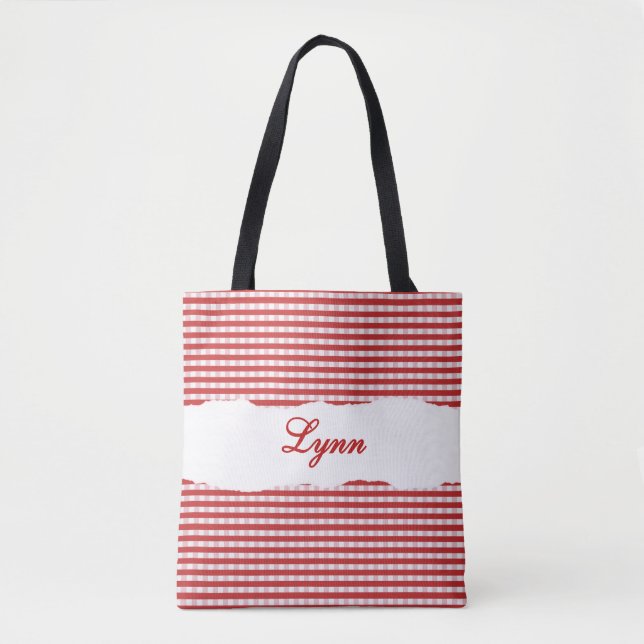 Classic Red & White Gingham | Personalized Name Tygkasse (Framsida)