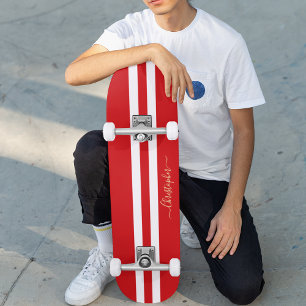 Classic Red White Guld Monogram Tävla Rand Mini Skateboard Bräda 18,5 Cm
