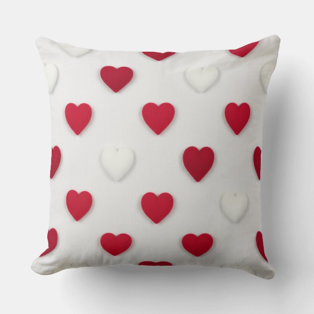 Classic Red & White Heart Pattern Cotton Kudde (Framsida)