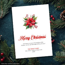 Classic Red White Poinsettia Custom Greeting Card Julkort