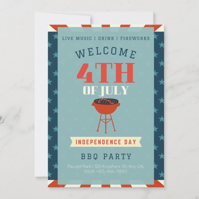 Classic Retro 4:e juli Independence day BBQ Party Inbjudningar (Framsida)
