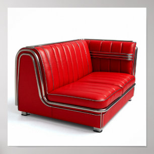 Classic Retro Middag Booth - Red Vinyl & Chrome Poster
