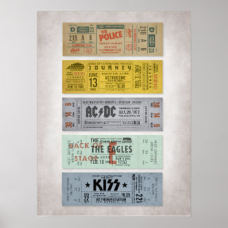 Classic Rock Concert Tickets – Vintage Music Wall  Poster