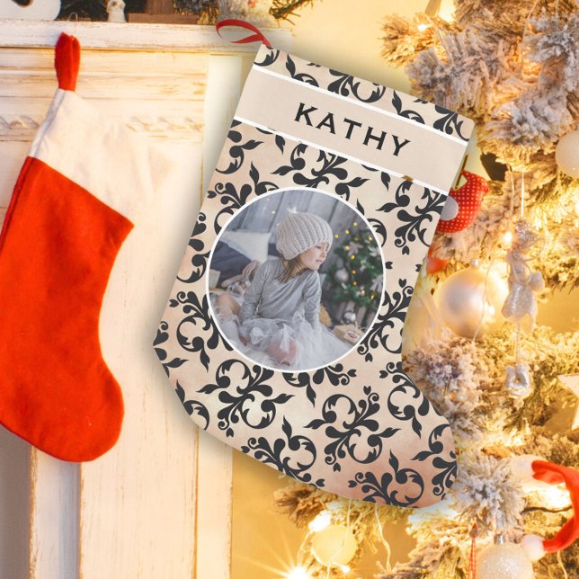 Classic Rococo Mönster Round Family Photo Liten Julstrumpa (Skapare uppladdad)