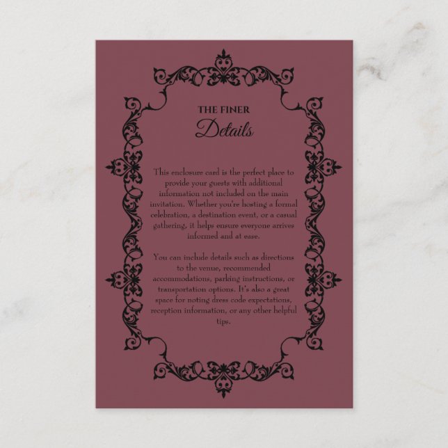 Classic Romantic Rosewood Ornately Framed Wedding Tilläggskort (Framsida)