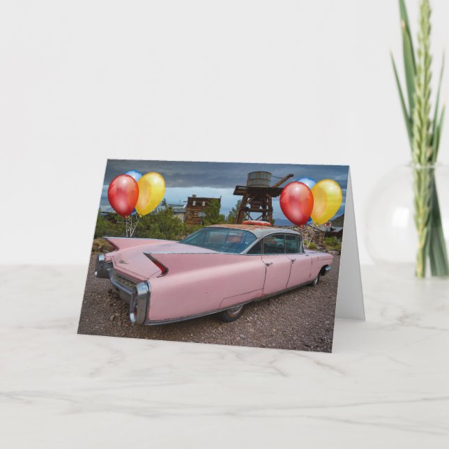 CLASSIC ROSA 1950's CAR CADDY BIRTHDAY CARD Helgkort (Framsida)