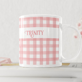 Classic Rosa and White Gingham Play Personlig Kaffemugg
