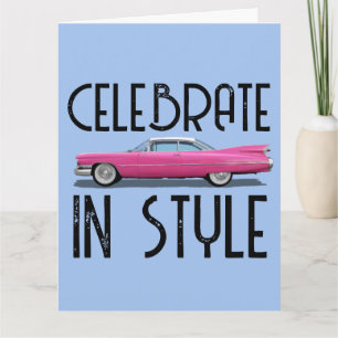 CLASSIC ROSA CAR FINS BIRTHDAY-KORT KORT