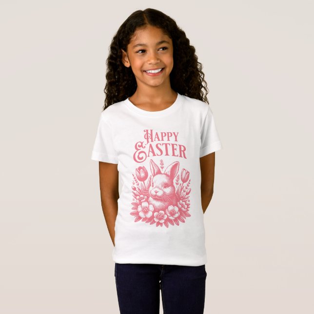 Classic Rosa Glad påsk Bunny T Shirt (Hel framsida)