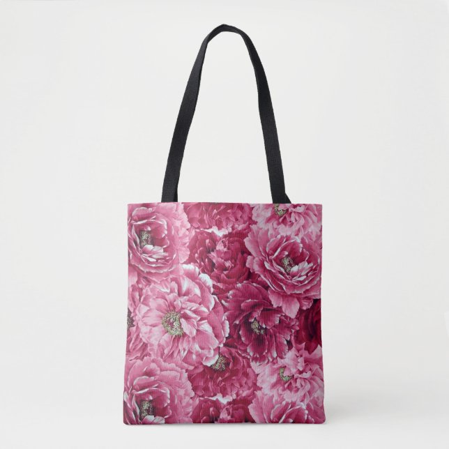 Classic Rosa Peonies Clusters Tote Bag Tygkasse (Framsida)