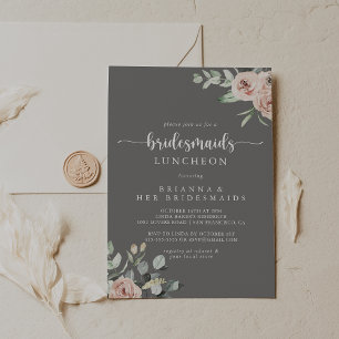 Classic Rosa ros Grått Bridesmaids Luncheon Inbjudningar